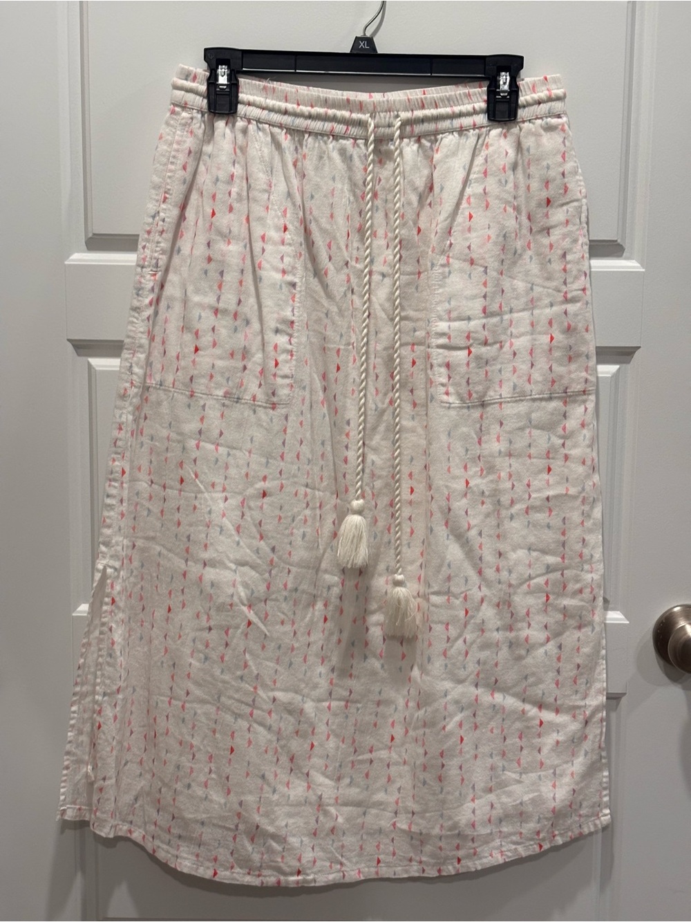 Lilla P Cream Midi Skirt with Pink Stitch Detailing